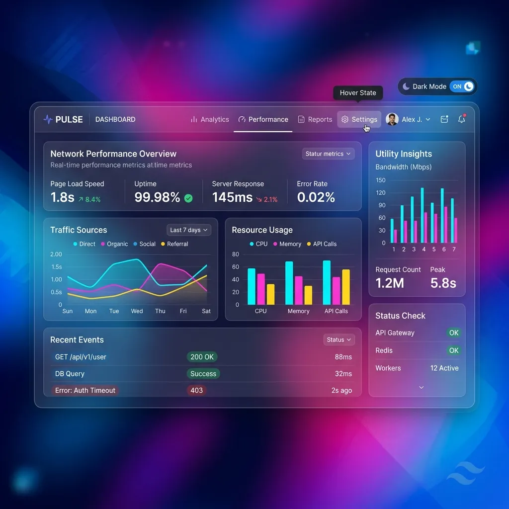 Mockup antarmuka dashboard Tailwind CSS